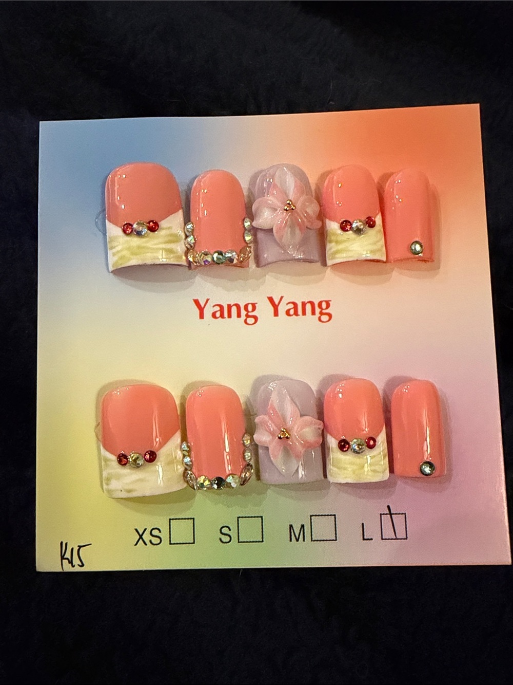 Pink 3D Floral Rhinestone acrylic handmade Press-On Nail Set